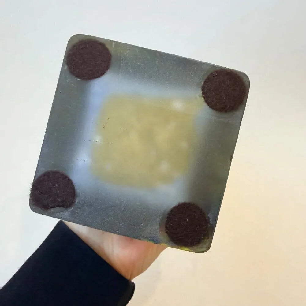 Vintage Handmade Artisan Abstract details Square Glass Vase